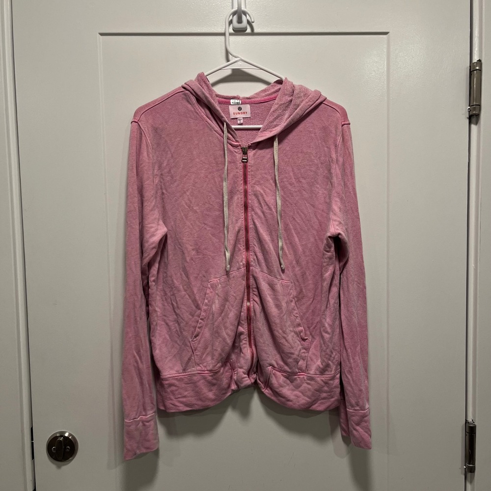 Sundry Anthropologie Pink Heathered Full Zip Hoodie Made in‎ USA Size 2 Medium